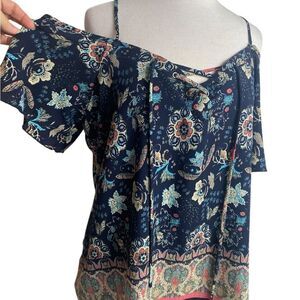 Allie Rose 1X blue blouse with flutter sleeves , BOHO . Spring summer